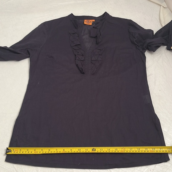 Tory Burch navy blue lightweight ruffle neckline tunic top - Picture 11 of 14